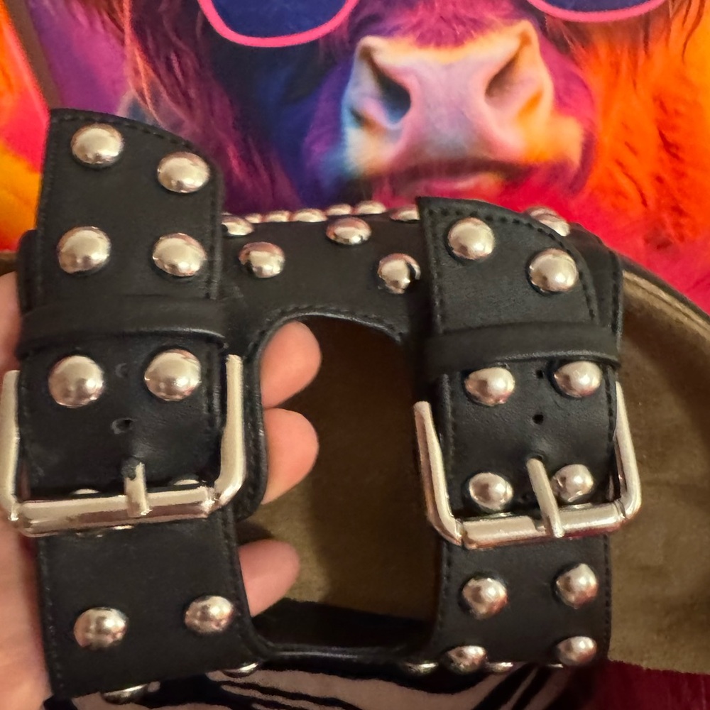Steve Madden Studded Platform Sandals Size 7 🖤 Double Buckle Rockstar - Picture 7 of 12
